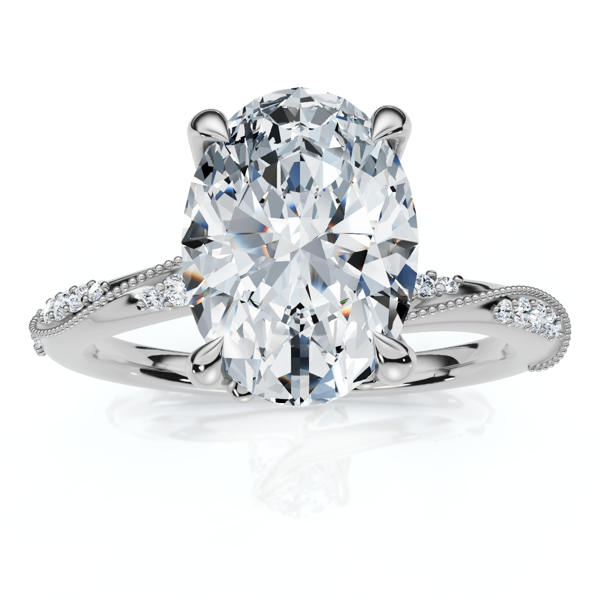 2 1/5Ct Oval Diamond Engagement Camellia Ring 14k Gold Lab Grown