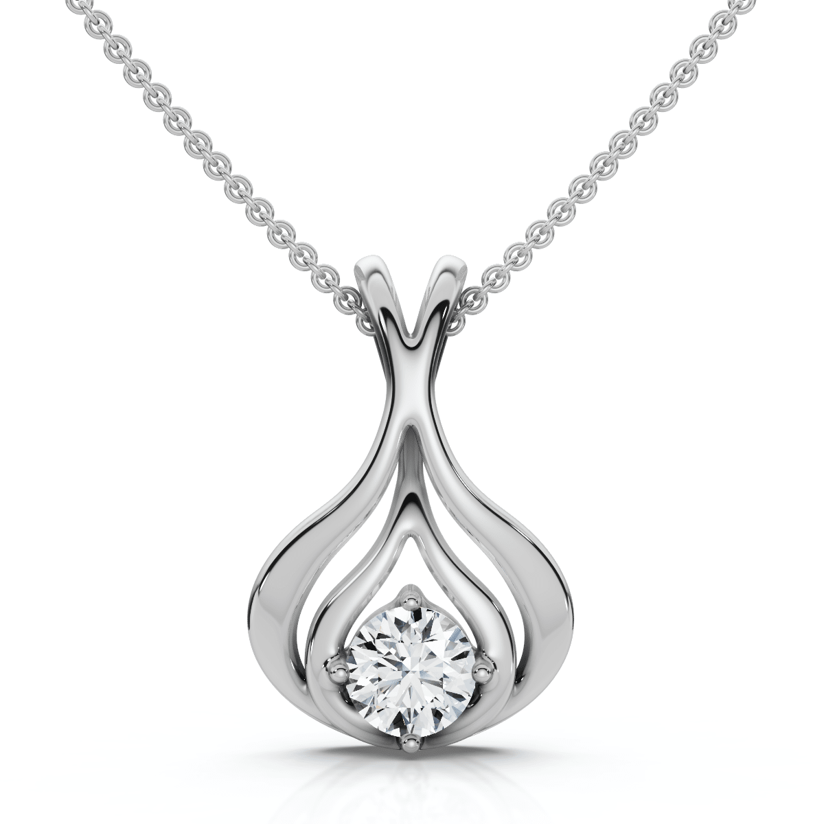 1/5Ct Solitaire Lotus Diamond Pendant 14k Gold 18" Necklace Lab Grown