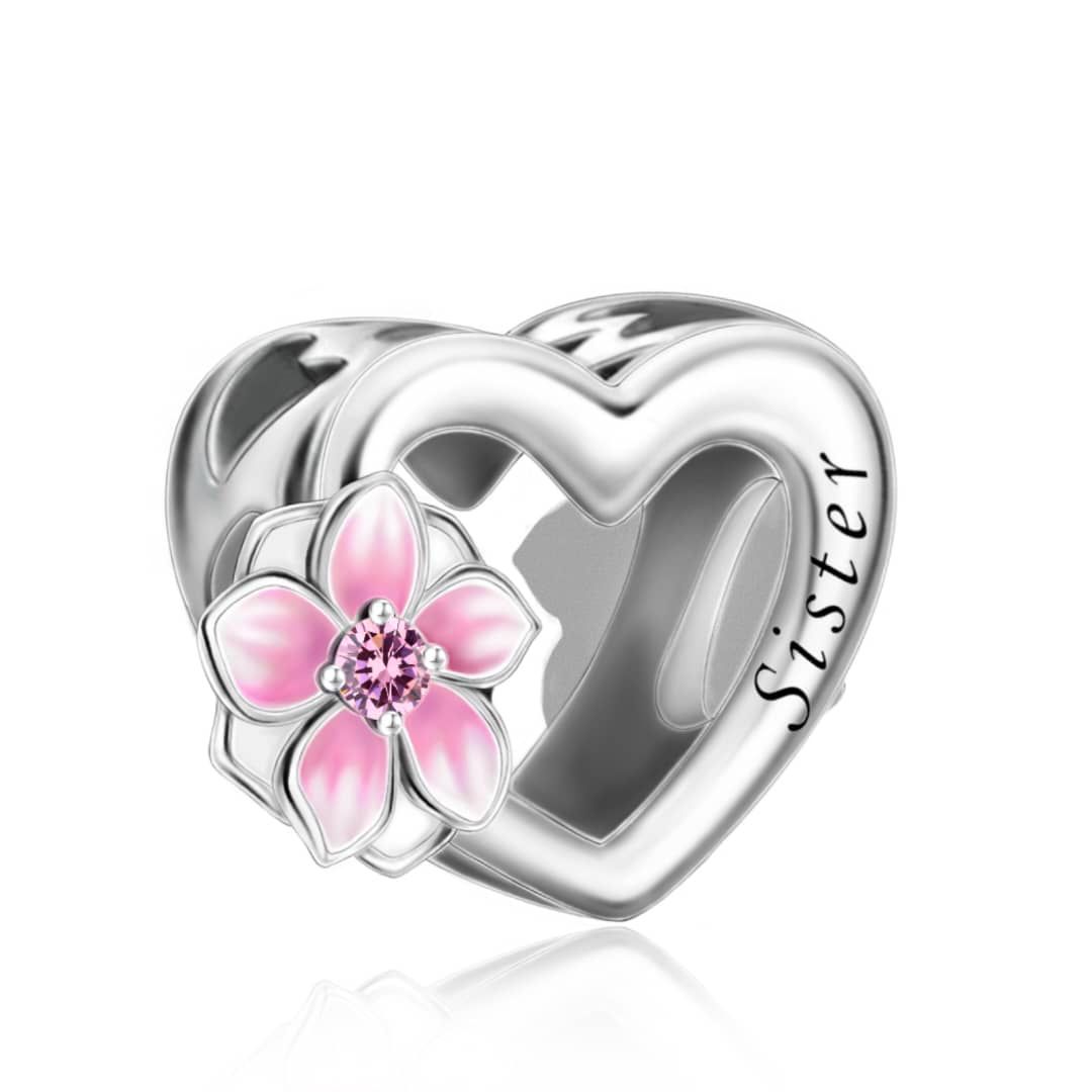 Sister Heart Cherry Blossom Charm