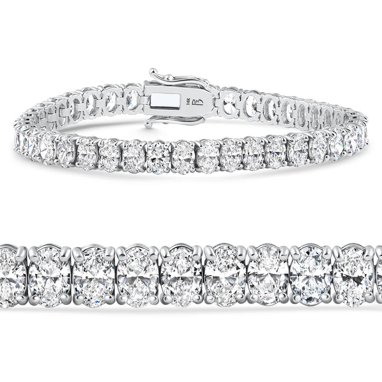 16Ct TW Oval Diamond Tennis Bracelet 14k Gold 7" Lab Grown