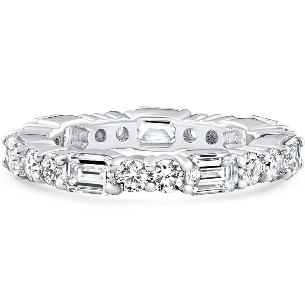 3Ct Emerald & Round Cut Diamond Eternity Wedding Ring 14k Gold Lab Grown