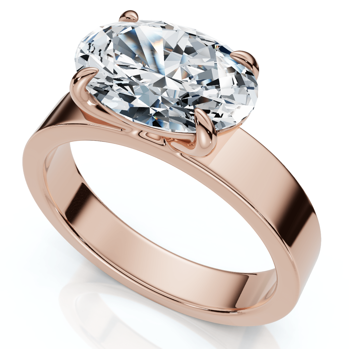 Certified 2Ct Oval East West Cigar Band Solitaire Engagement Ring Lab Grown